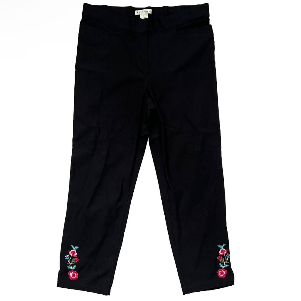 Retrology Black Embroidered Floral Dress Pants